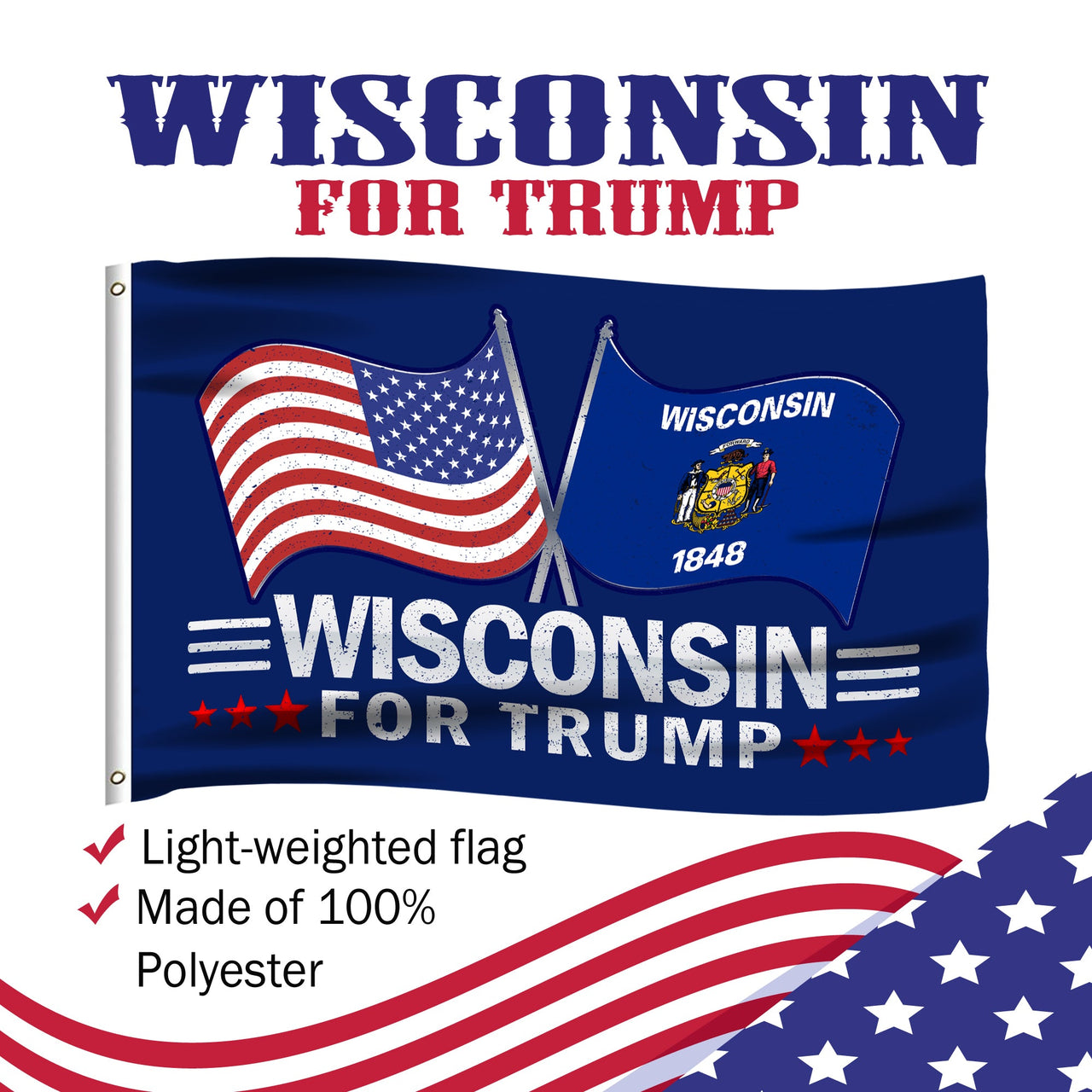 Wisconsin 3 x 5 Flag – Dual Flags