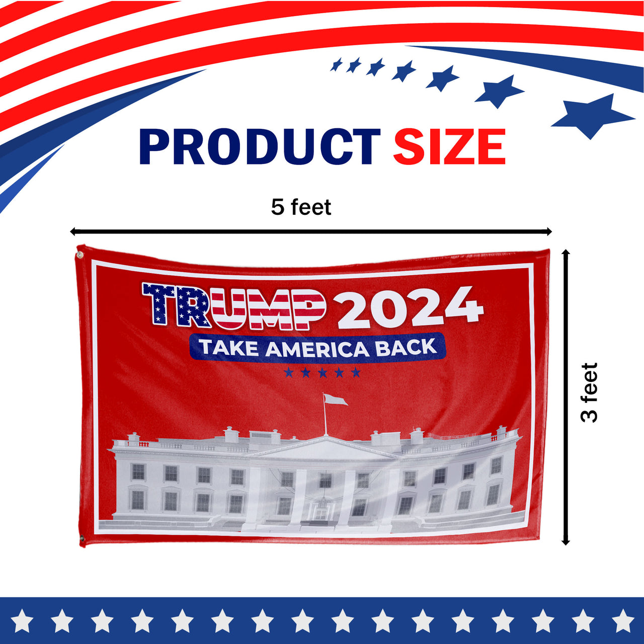 Trump 2024 Take America Back White House 3x5 Flag