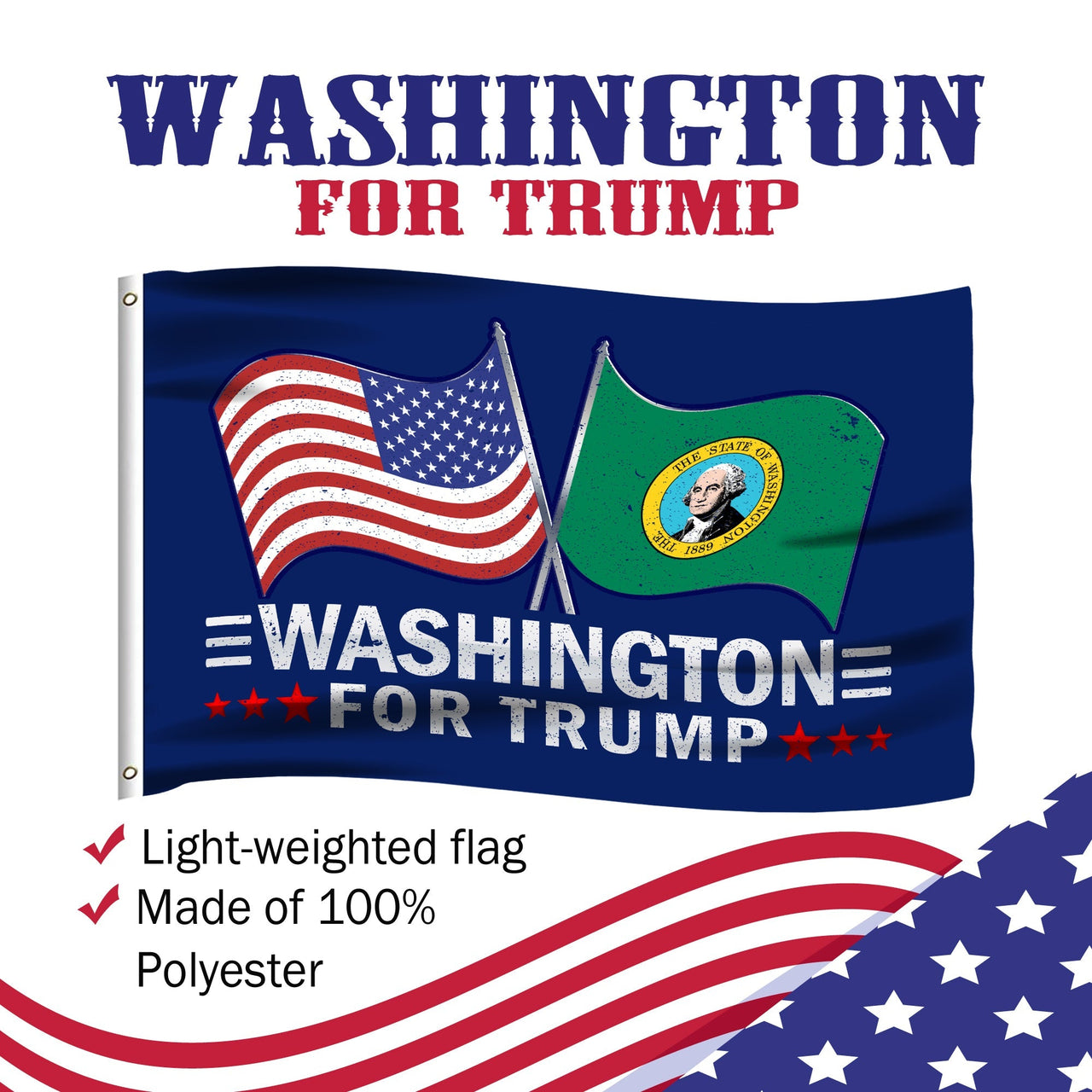 Washington 3 x 5 Flag – Dual Flags
