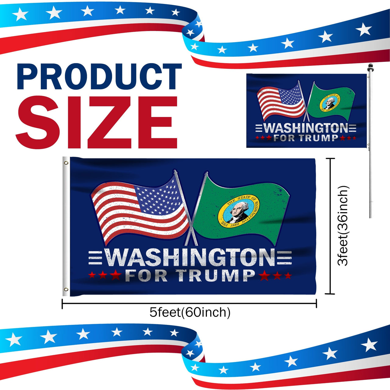 Washington 3 x 5 Flag – Dual Flags