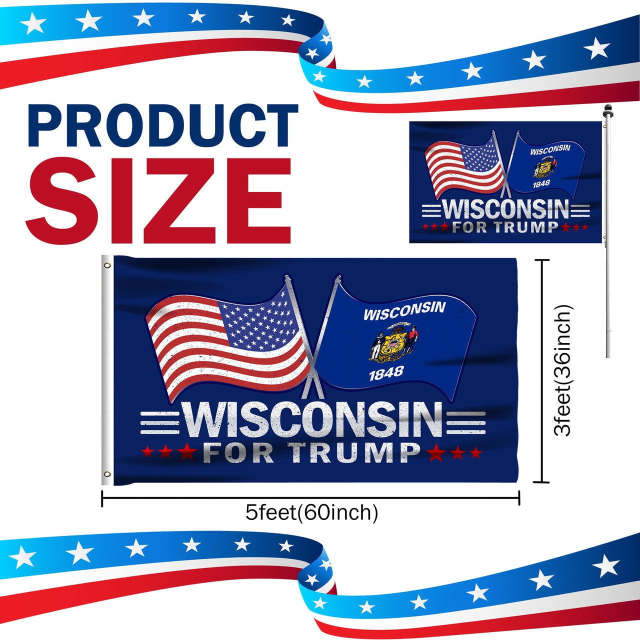 Wisconsin 3 x 5 Flag – Dual Flags