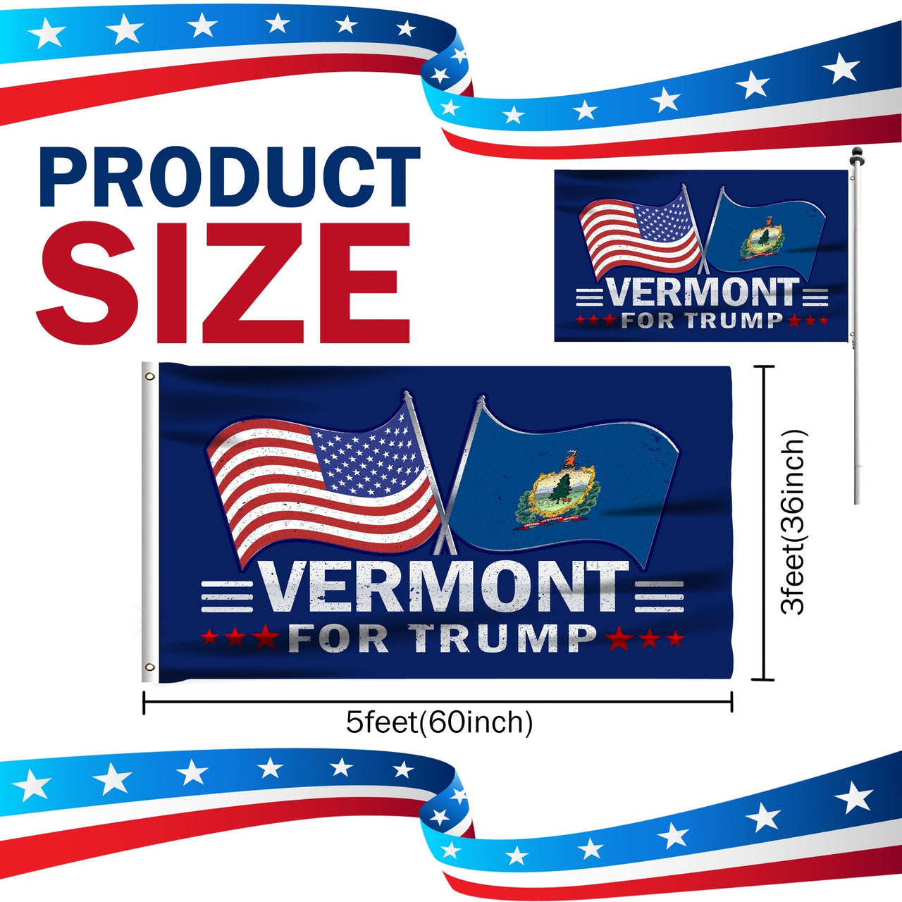 Vermont 3 x 5 Flag – Dual Flags