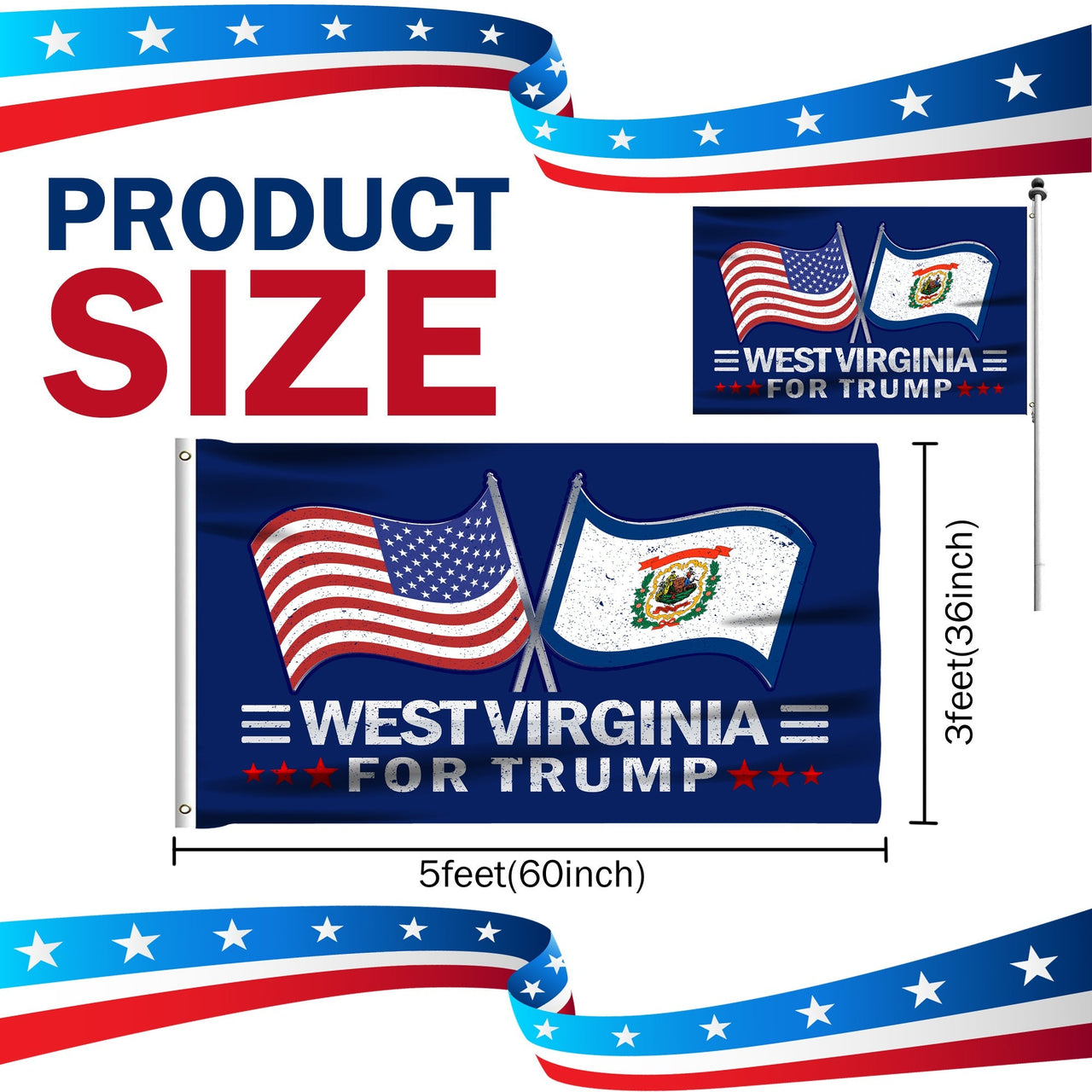 West Virginia 3 x 5 Flag – Dual Flags