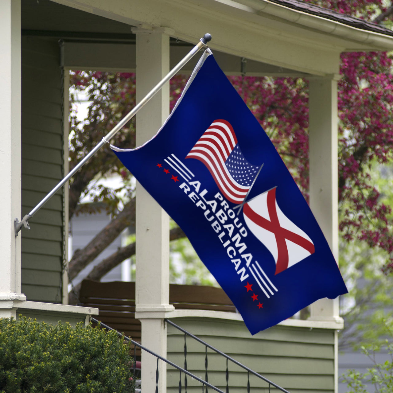 Proud Alabama Republican flag on a porch