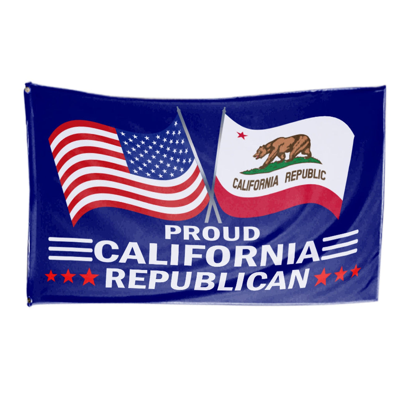 Proud California Republican 3x5 flag with American flag and California state flag