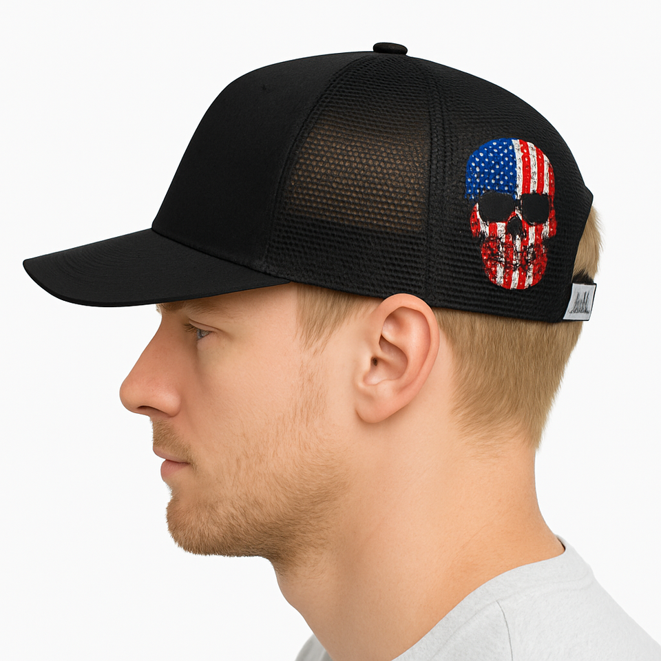 FAFO Patriotic Punisher Skull & Blackout Flag Mesh Snapback Hat