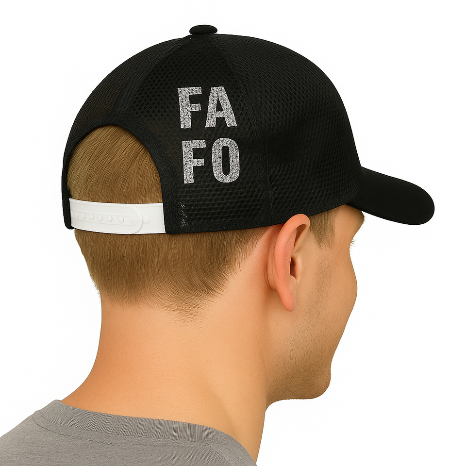 FAFO Patriotic Punisher Skull & Blackout Flag Mesh Snapback Hat