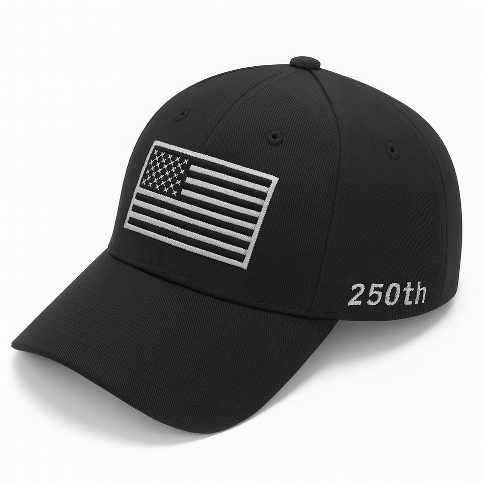 America 250th Anniversary Hat – Black & White American Flag Baseball Cap 1776 - 2026 (Exclusive)
