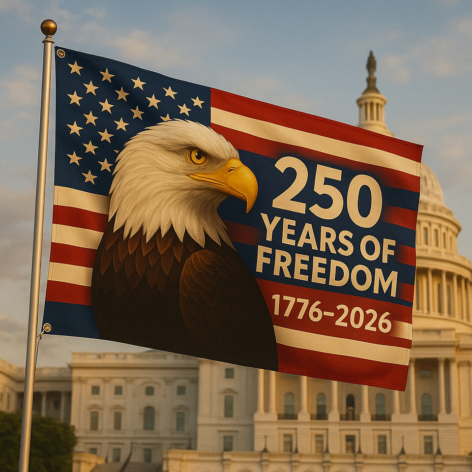 America’s 250th Anniversary Flag – 3x5 Ft Bald Eagle Patriotic Flag | 1776-2026 “250 Years of Freedom” Banner