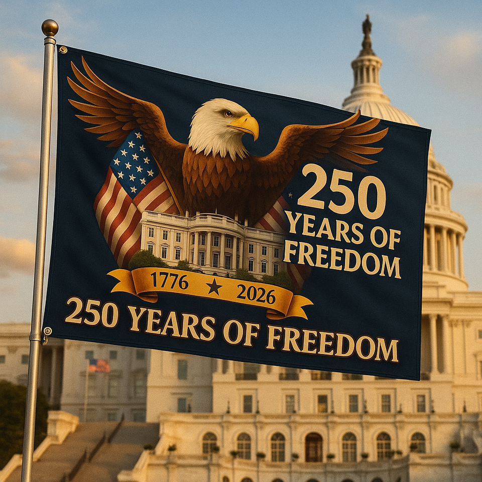 🇺🇸 250 Years of Freedom Flag – Full Size 3x5 ft Eagle & White House Patriotic Anniversary Banner (1776–2026)