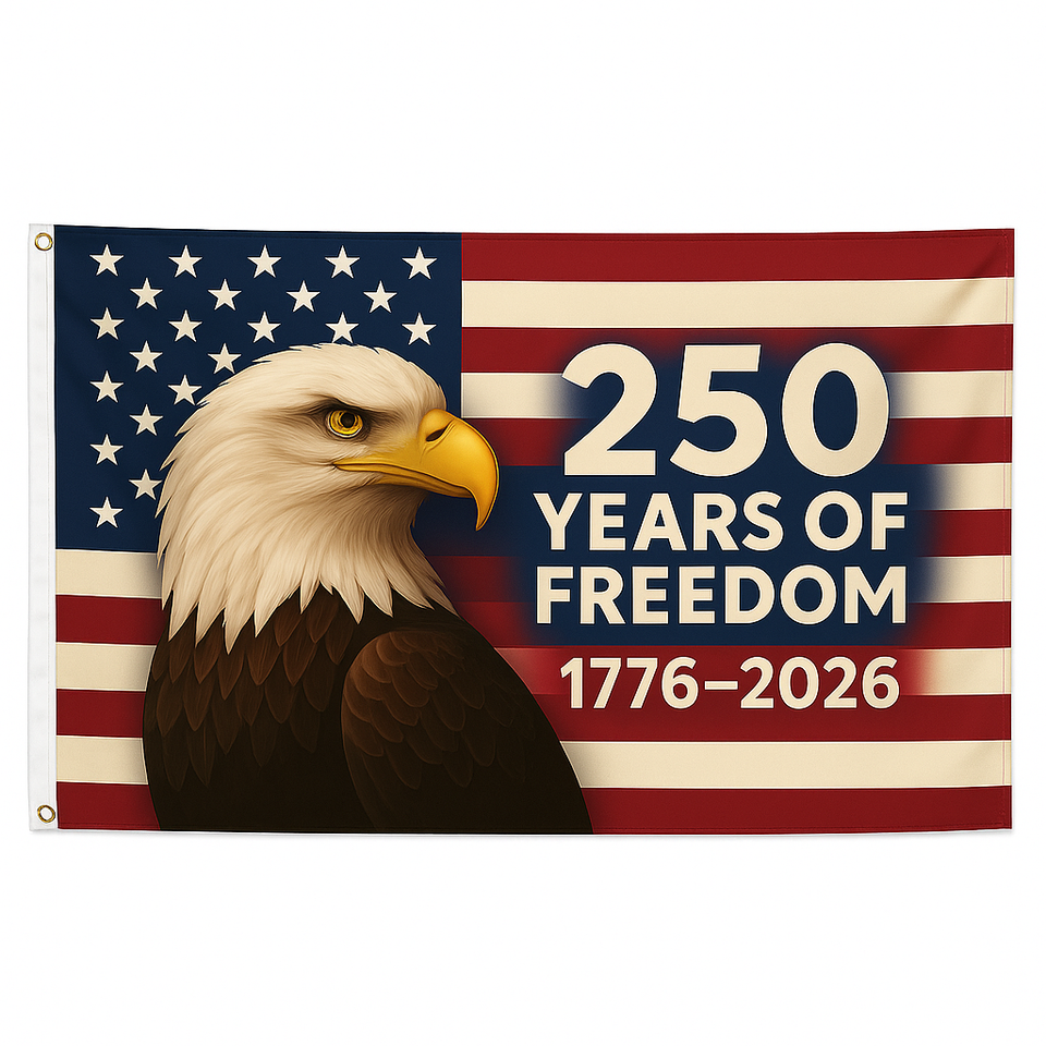America’s 250th Anniversary Flag – 3x5 Ft Bald Eagle Patriotic Flag | 1776-2026 “250 Years of Freedom” Banner