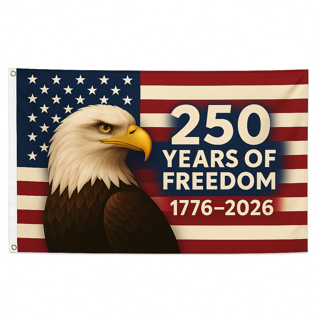 America’s 250th Anniversary Flag – 3x5 Ft Bald Eagle Patriotic Flag | 1776-2026 “250 Years of Freedom” Banner