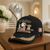 (Exclusive) United States of America 250th Anniversary Embroidered Cap — Patriotic Hat (1776–2026)