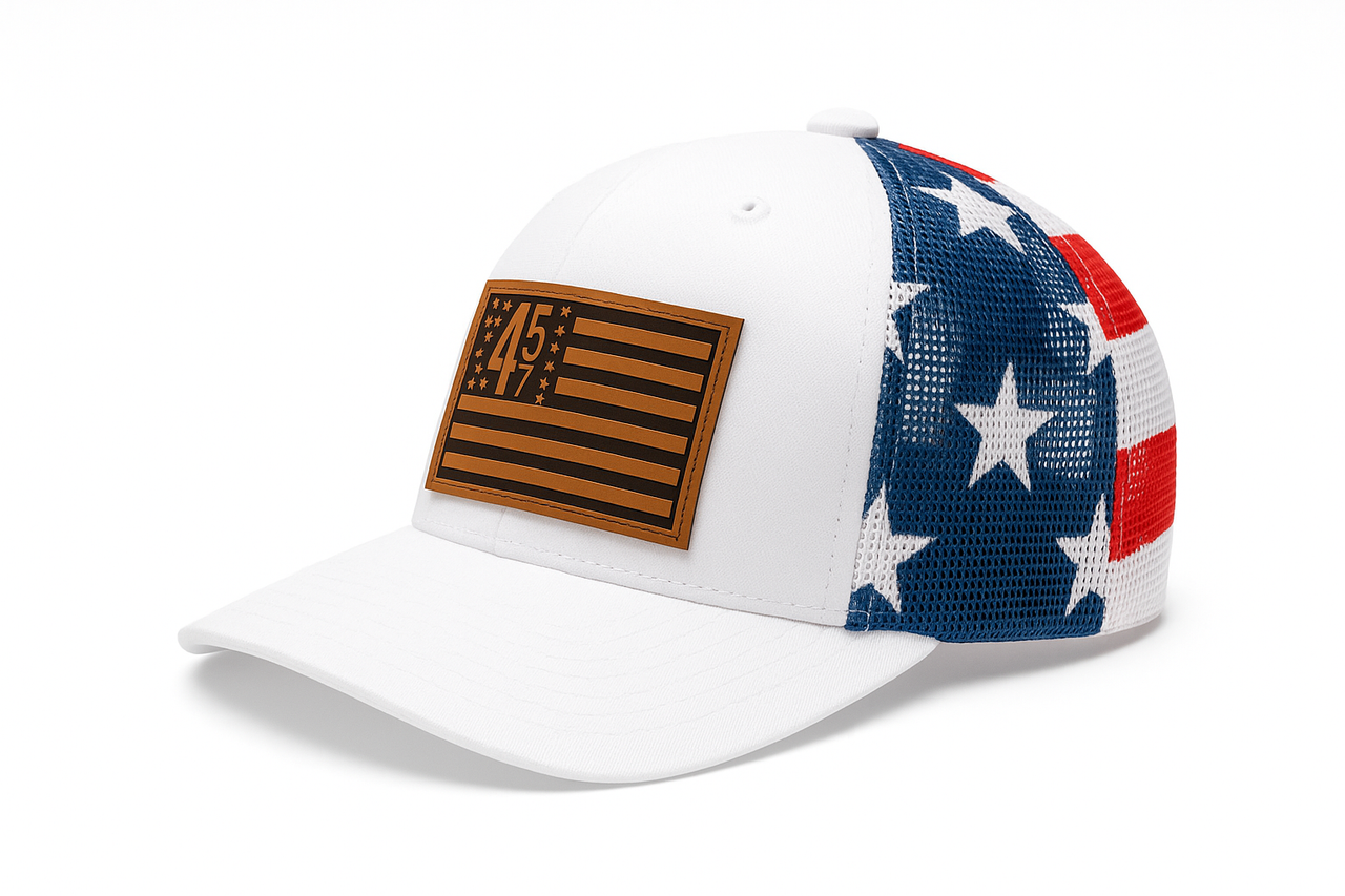 45 47 Presidential Flag Patch Mesh Snapback — Patriotic White/Stars & Stripes