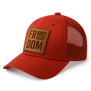 RED Freedom Hat —  Leather Patch, Mesh Snapback Hat