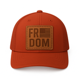 RED Freedom Hat —  Leather Patch, Mesh Snapback Hat