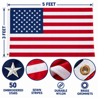 3x5 ft American flag with 50 embroidered stars, sewn stripes, heavy-duty nylon and brass grommets – size dimensions