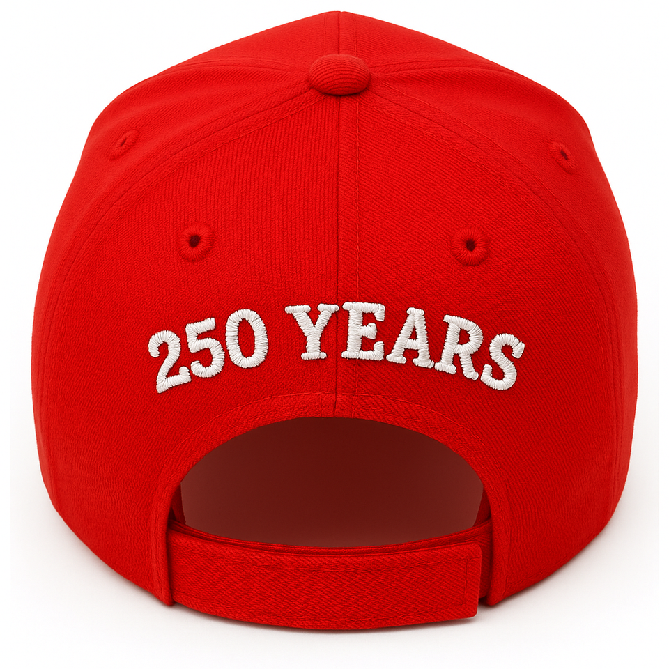 RED USA 250th Anniversary Hat (1776–2026) — Red Embroidered Cap