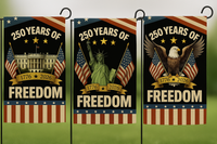 250 Years of Freedom – 4-Flag Garden Set (3-Pack + Free Holiday Flag) | 1776-2026 Patriotic Yard Flags