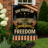 250 Years of Freedom – 4-Flag Garden Set (3-Pack + Free Holiday Flag) | 1776-2026 Patriotic Yard Flags
