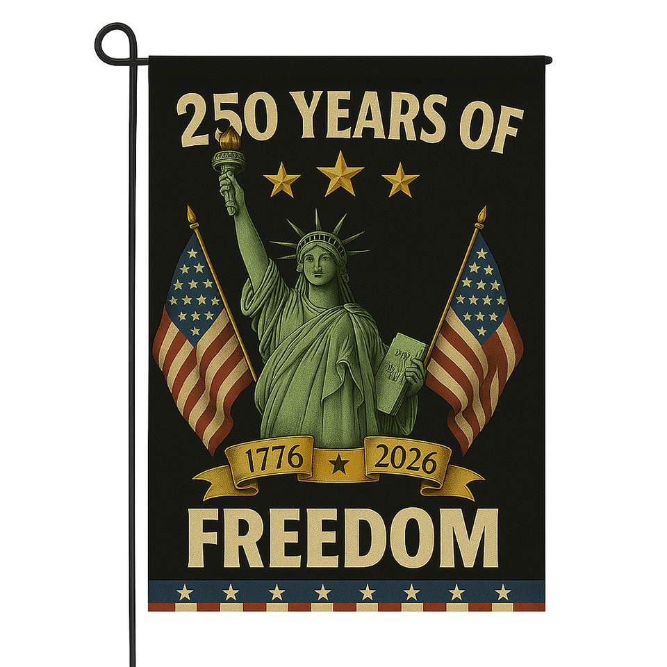 250 Years of Freedom – 4-Flag Garden Set (3-Pack + Free Holiday Flag) | 1776-2026 Patriotic Yard Flags