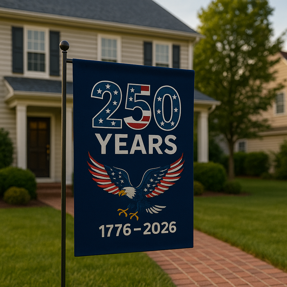 USA 250 Years Yard Flags (2-Pack) — 1776 to 2026 Patriotic Eagle + Happy New Year
