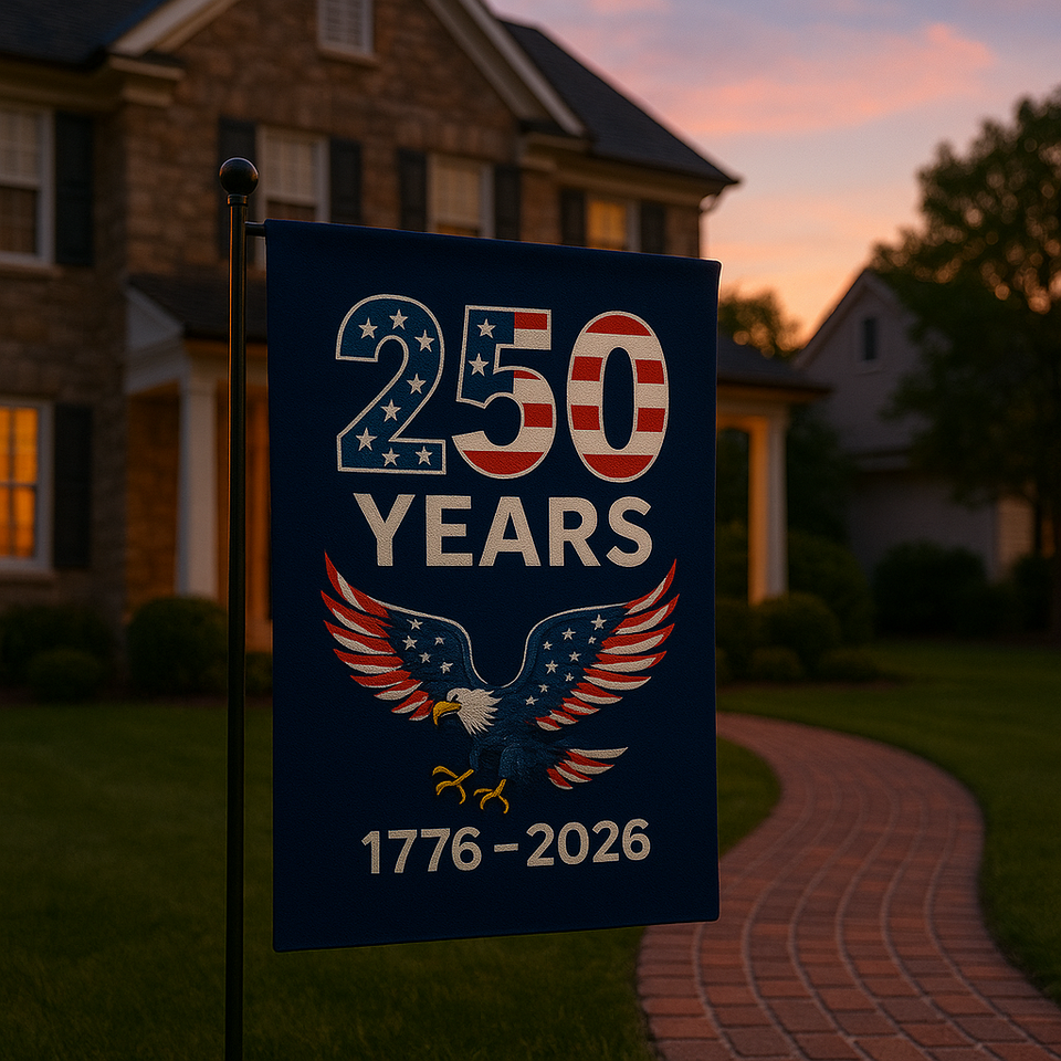 USA 250 Years Yard Flags (2-Pack) — 1776 to 2026 Patriotic Eagle + Happy New Year