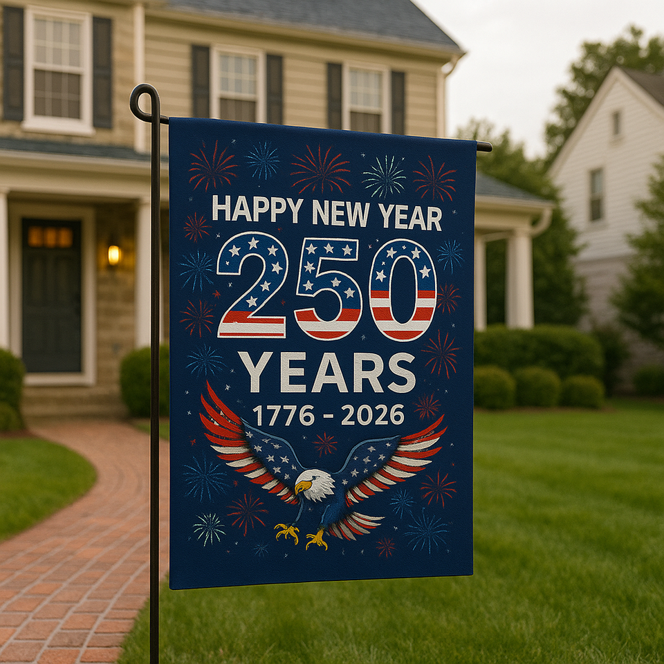 USA 250 Years Yard Flags (2-Pack) — 1776 to 2026 Patriotic Eagle + Happy New Year