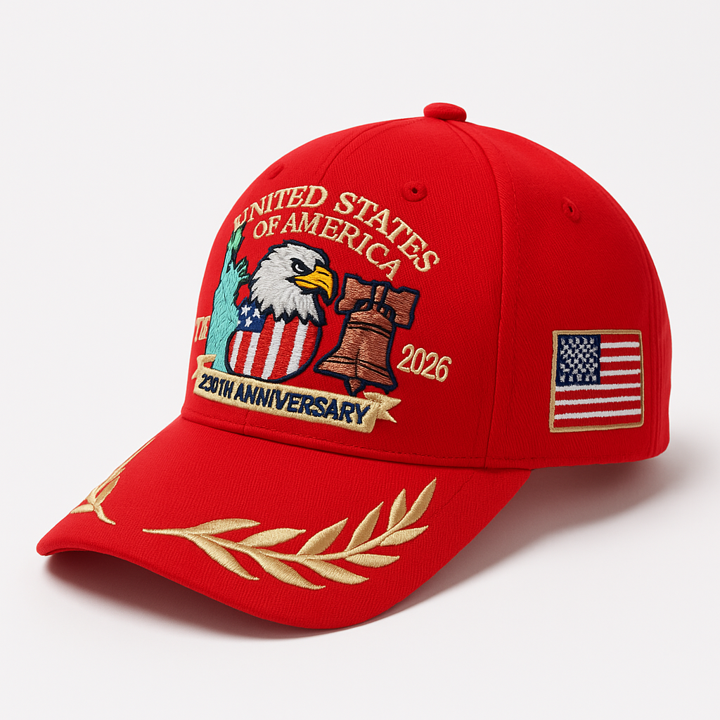 (Exclusive) United States of America 250th Anniversary Embroidered Cap — Patriotic Hat (1776–2026)