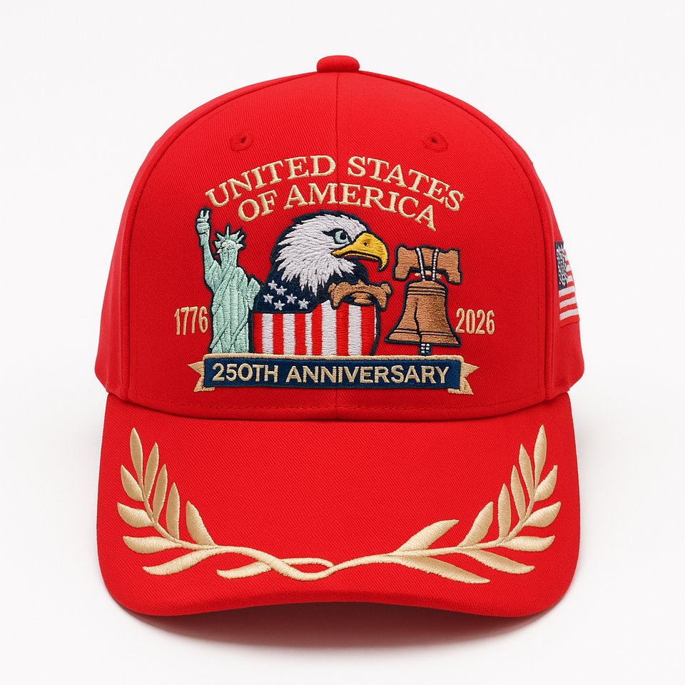 (Exclusive) United States of America 250th Anniversary Embroidered Cap — Black Patriotic Hat (1776–2026)