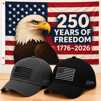 America 250th Flag Cap gift set: Gray & Black hats with 3x5 Eagle 250 Years of Freedom Flag