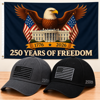 America 250th Flag Cap gift set: Gray & Black hats with 3x5 Eagle & White House Flag