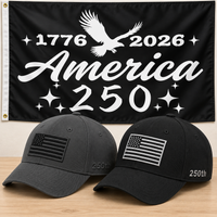 America 250th Flag Cap gift set: Gray & Black hats with 3x5 America 250 Script Flag