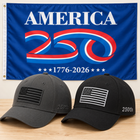 America 250th Flag Cap gift set: Gray & Black hats with 3x5 America 250 Flag (Blue)