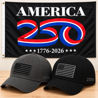 America 250th Flag Cap gift set: Gray & Black hats with 3x5 America 250 Flag (Black)