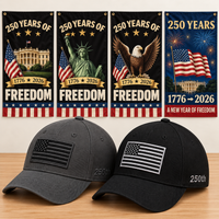 America 250th Flag Cap gift set: Gray & Black hats with 4 Garden Flags (250 Years of Freedom Set)
