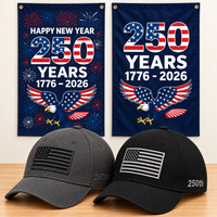 America 250th Flag Cap gift set: Gray & Black hats with 2 Garden Flags (250 Years Set)