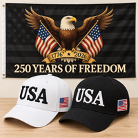 USA 250th Anniversary Cap gift set: White & Black hats with 3x5 Black Eagle 250 Years of Freedom Flag