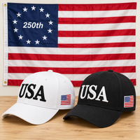 USA 250th Anniversary Cap gift set: White & Black hats with 3x5 Betsy Ross 250th Flag