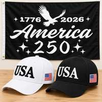 USA 250th Anniversary Cap gift set: White & Black hats with 3x5 America 250 Script Flag