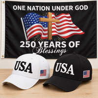 USA 250th Anniversary Cap gift set: White & Black hats with 3x5 One Nation Under God Flag