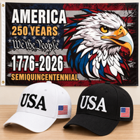 USA 250th Anniversary Cap gift set: White & Black hats with 3x5 Semiquincentennial Eagle Flag
