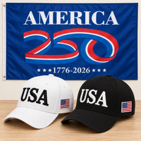 USA 250th Anniversary Cap gift set: White & Black hats with 3x5 America 250 Flag (Blue)