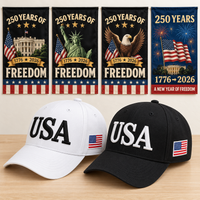 USA 250th Anniversary Cap gift set: White & Black hats with 4 Garden Flags (250 Years of Freedom Set)