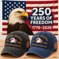 250th Anniversary Eagle Cap gift set: Charcoal & Navy hats with 3x5 Eagle 250 Years of Freedom Flag