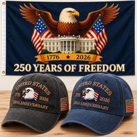 250th Anniversary Eagle Cap gift set: Charcoal & Navy hats with 3x5 Eagle & White House Flag