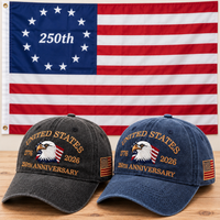 250th Anniversary Eagle Cap gift set: Charcoal & Navy hats with 3x5 Betsy Ross 250th Flag