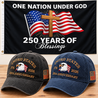250th Anniversary Eagle Cap gift set: Charcoal & Navy hats with 3x5 One Nation Under God Flag