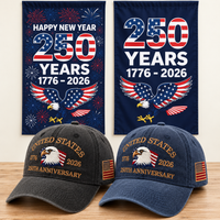 250th Anniversary Eagle Cap gift set: Charcoal & Navy hats with 2 Garden Flags (250 Years Set)