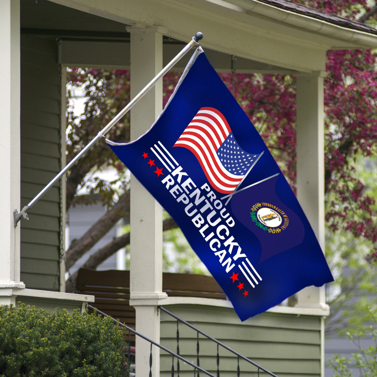 Proud Kentucky Republican flag on a porch